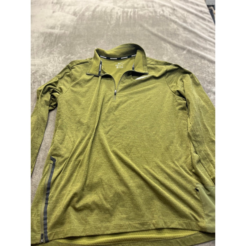 Nike Running Dri-FIT Mens XL Half Zip Pullover Olive Green Thermal Grid 4707